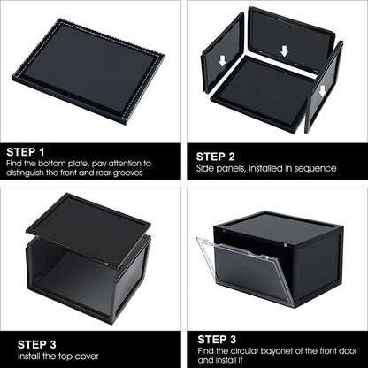 Shoe Storage Box for Sneakers - Heavy Duty with Magnetic Door (Black, PACK OF 1)