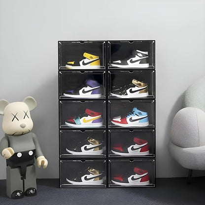 Shoe Storage Box for Sneakers - Heavy Duty with Magnetic Door (Black, PACK OF 1)