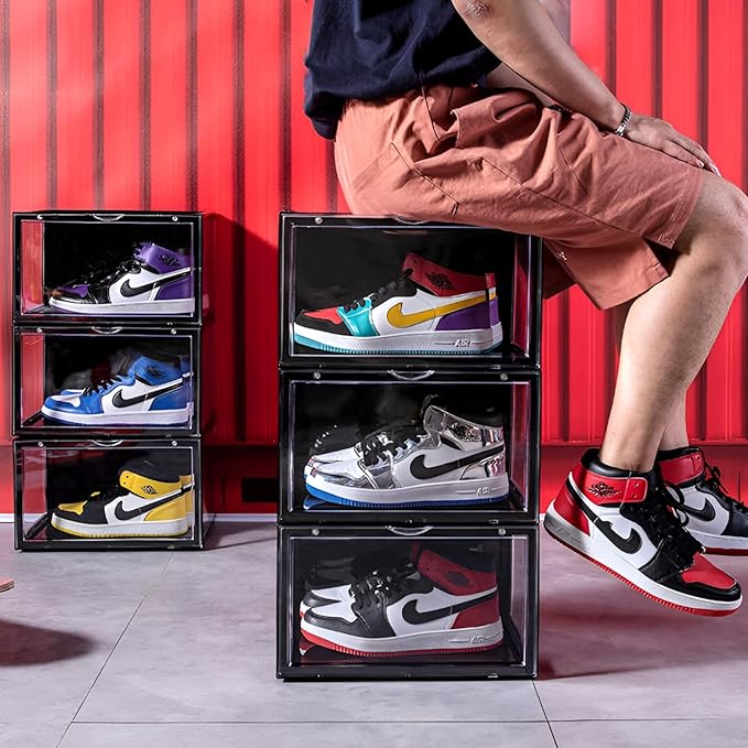Shoe Storage Box for Sneakers - Heavy Duty with Magnetic Door (Black, PACK OF 1)