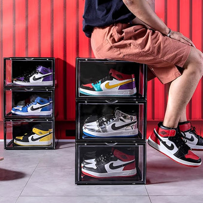 Shoe Storage Box for Sneakers - Heavy Duty with Magnetic Door (Black, PACK OF 1)