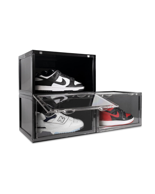 Shoe Storage Box for Sneakers - Heavy Duty with Magnetic Door (Black, PACK OF 1)