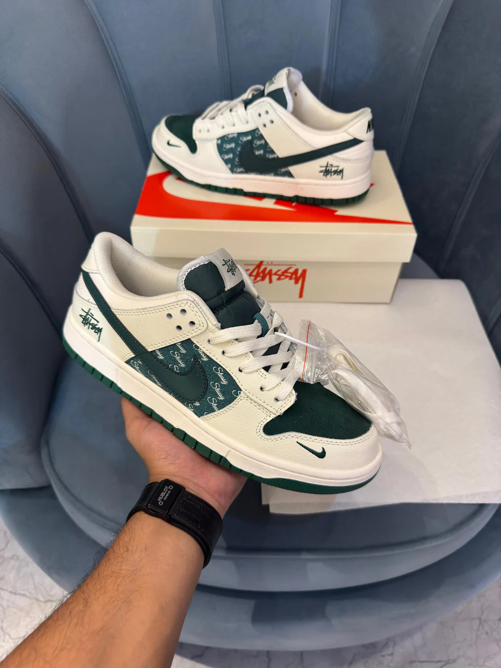 NIKE SB DUNK STUSSY WHITE DARK GREEN 2025